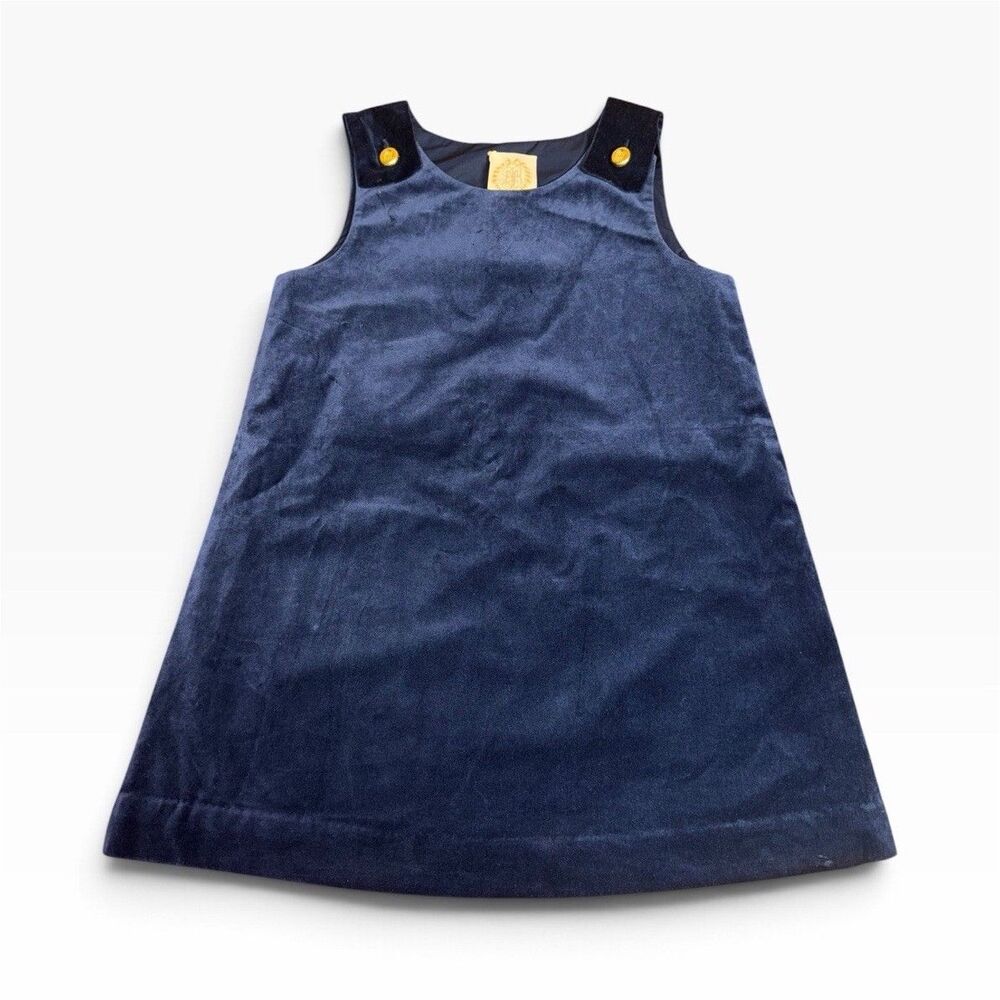 NWT The Beaufort Bonnet Company TBBC Blue Velveteen Jumper Dress Navy Gold Sz 8